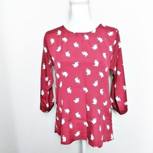 Everly Red 3/4 Sleeve Elephant Print Blouse